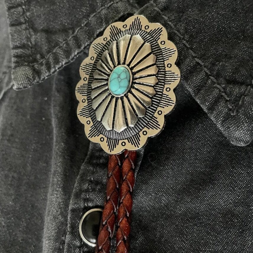 Sun Flower Turquoise Concho Southwestern Bolo Tie | Yellowstone Spirit Southwestern and Spirit Animal Collections Turquoise Necklace Objects of Beauty Southwest 