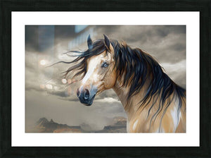 Tallulah Blue Eyed Buckskin | Andrea Record Fine Art | Yellowstone Spirit Southwestern Collection artwork Objects Of Beauty Southwest Framed Print 12x8inches (31x21cm) 