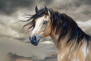 Tallulah Blue Eyed Buckskin | Andrea Record Fine Art | Yellowstone Spirit Southwestern Collection artwork Objects Of Beauty Southwest Giclee Rolled Canvas Print 12x8inches (31x21cm) 