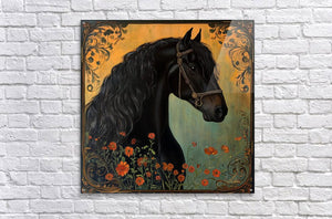 Tamuchi Black Frisian Horse Painting | Yellowstone Spirit Southwestern Collection Painting Print Objects Of Beauty Southwest 