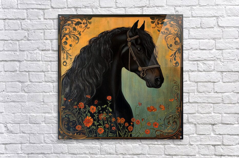 Tamuchi Black Frisian Horse Painting | Yellowstone Spirit Southwestern Collection Painting Print Objects Of Beauty Southwest 