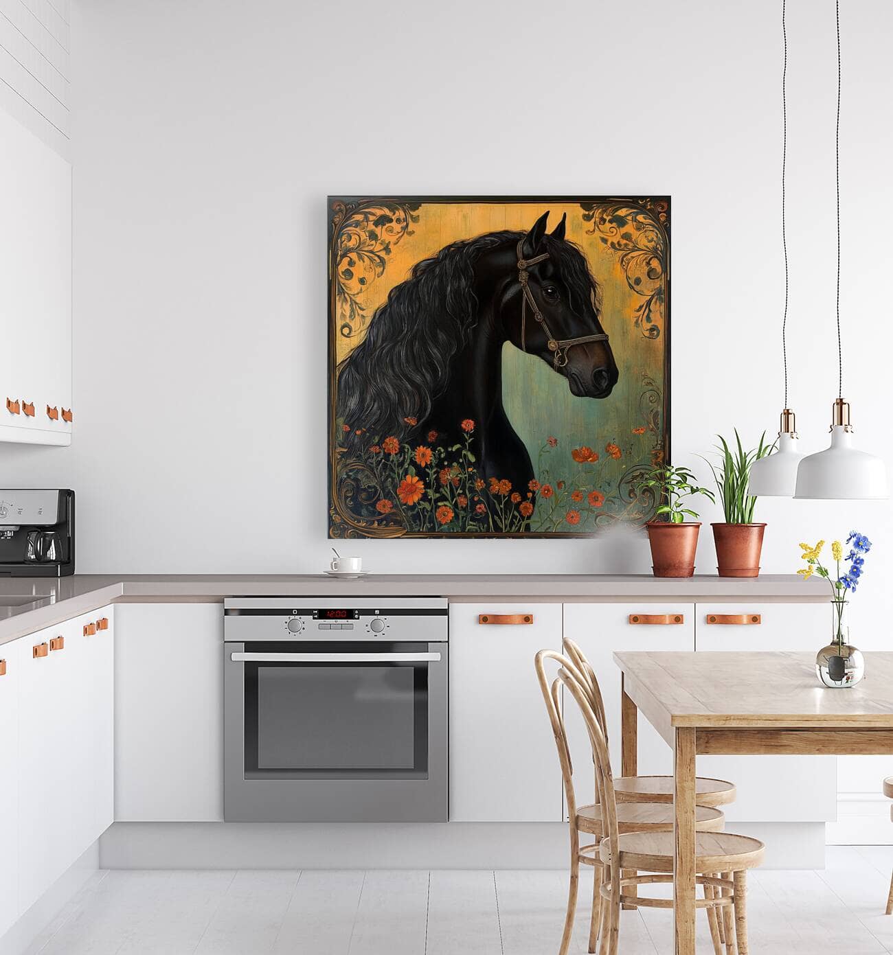 Tamuchi Black Frisian Horse Painting | Yellowstone Spirit Southwestern Collection Painting Print Objects Of Beauty Southwest 