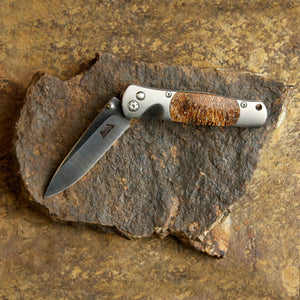 Tesoro Fossilized Woolly Mammoth Bone 3-3/4" Button Lock Knife with Titanium Body | Santa Fe Stoneworks Spirit Animal Knives Santa Fe Stoneworks 