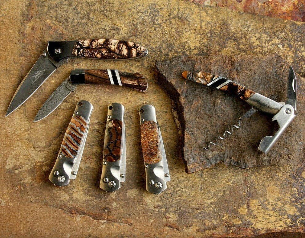 Tesoro Fossilized Woolly Mammoth Tooth Button Lock Knife | Titanium Body | Yellowstone Spirit Pocket Folders Santa Fe Stoneworks 