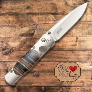 Tesoro Fossilized Woolly Mammoth Tooth Button Lock Knife w Titanium Body | Yellowstone Spirit and Spirit Animal Collections Pocket Folders Santa Fe Stoneworks 
