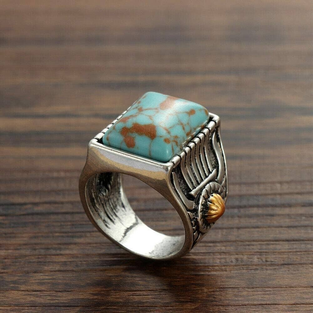 The Offering Turquoise Matrix Ring w Silver Gold Shank | Yellowstone Spirit Southwestern Collection Rings ObjectsOfBeauty Southwest 