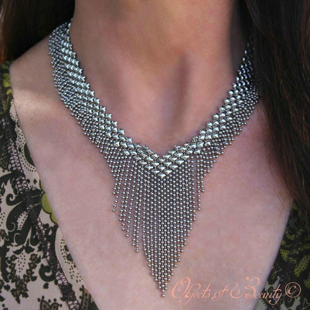 The Search SG Liquid Metal Fringe Necklace Necklaces Sergio Gutierrez Liquid Metal Jewelry 
