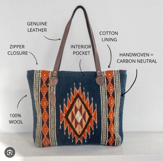 Tribal Diamond Blue Manos Zapotecas Tote | LAST ONE! | Yellowstone Spirit Southwestern Collection Purses and Bags Manos Zapotecas 