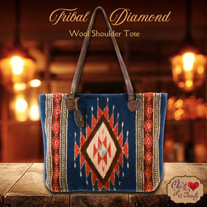 Tribal Diamond Blue Wool Shoulder Tote *| LAST ONE! | Yellowstone Spirit Southwestern Collection Purses and Bags Manos Zapotecas 