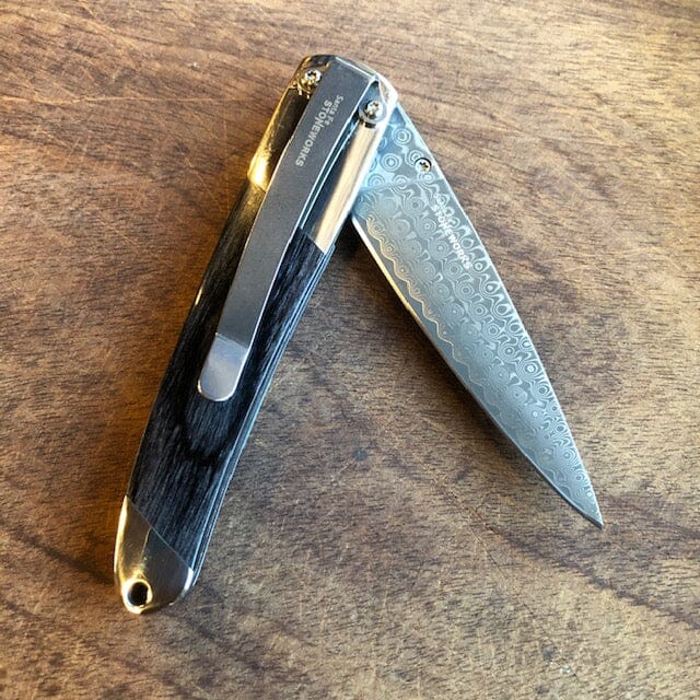 Turquoise and Jet Onyx 4" Liner Lock Damascus Knife | Santa Fe Stoneworks Knives Santa Fe Stoneworks 