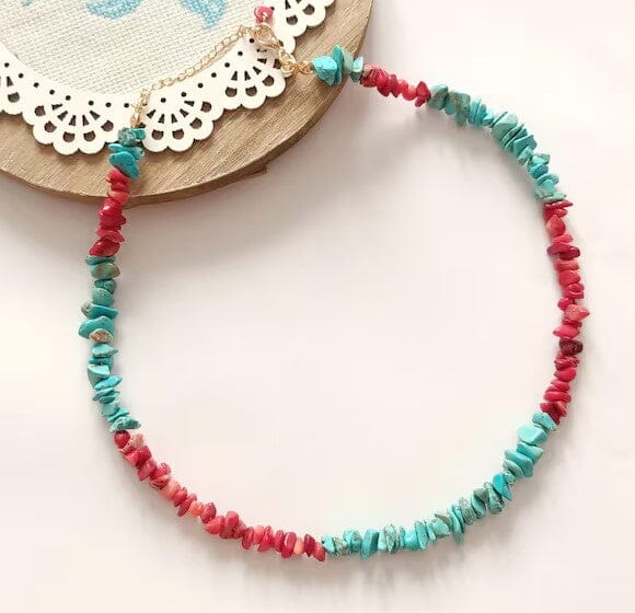 Turquoise & Coral Nugget Necklace | Yellowstone Spirit Southwestern Collection Turquoise Coral Necklace Objects Of Beauty Southwest 