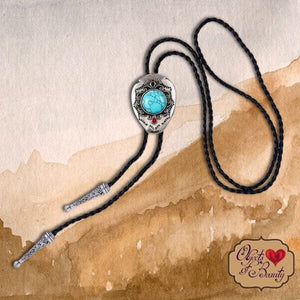 Turquoise Coral Stamped Silver Bolo Tie with Floral Details | Yellowstone Spirit Southwestern Collection Turquoise Necklace Objects Of Beauty Southwest 