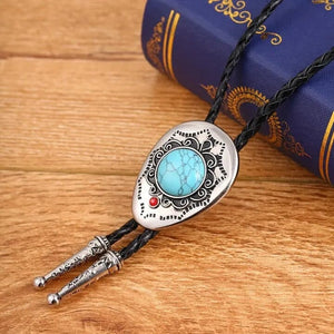 Turquoise Coral Stamped Silver Bolo Tie with Floral Details | Yellowstone Spirit Southwestern Collection Turquoise Necklace Objects Of Beauty Southwest 