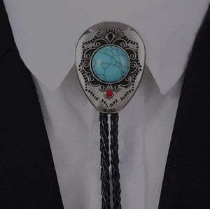 Turquoise Coral Stamped Silver Bolo Tie with Floral Details | Yellowstone Spirit Southwestern Collection Turquoise Necklace Objects Of Beauty Southwest 