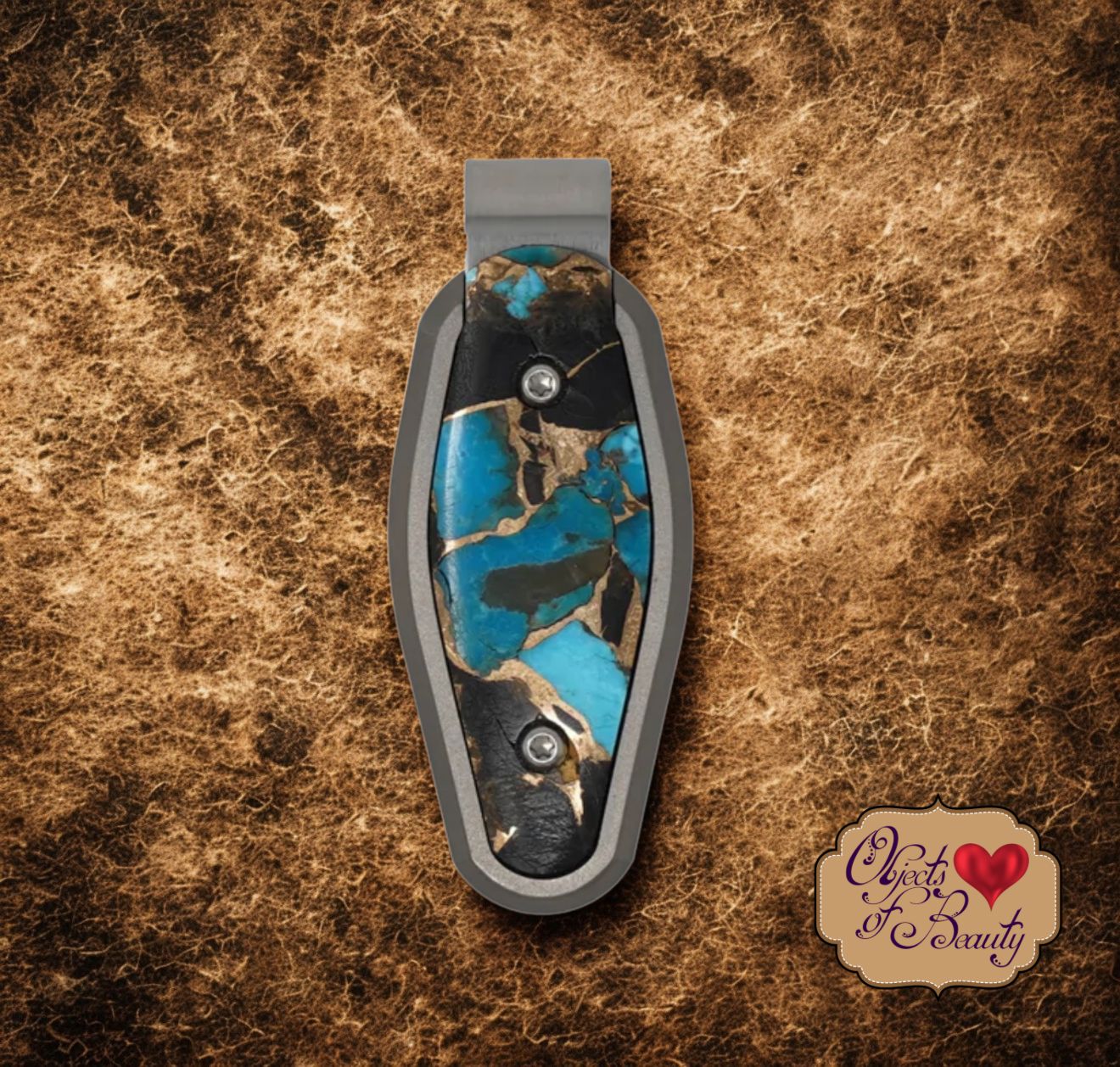 Turquoise Obsidian Bronze Titanium Money Clip / Yellowstone Spirit Southwestern Collection Objects of Beauty 