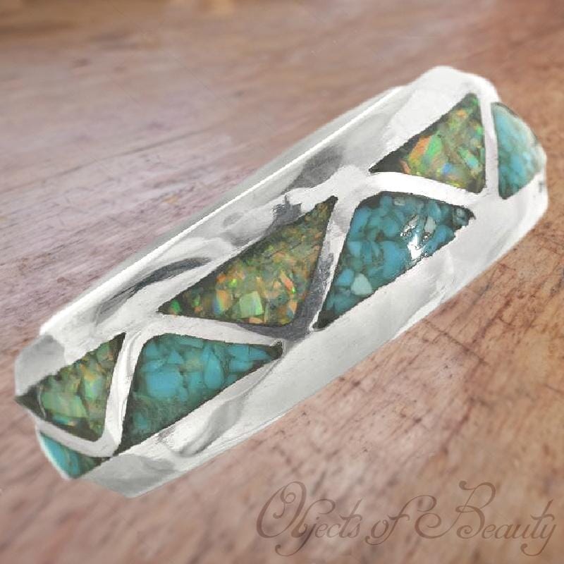Turquoise Opal Sterling Ring for Man or Woman | Navajo Made rings Objects of Beauty 