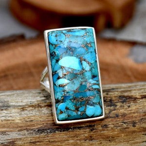 Turquoise Rectangular Bar Ring Sz 9.5 | Yellowstone Spirit Southwestern Collection Rings Objects of Beauty Southwest 