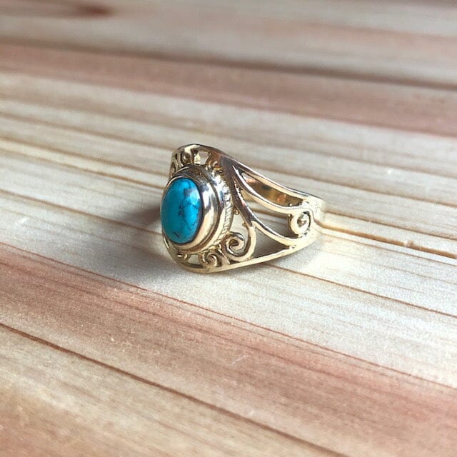 Turquoise w Soft Spider Vein Matrix Oval Cabochon Ring ~ One of a Kind Size 8.5 | Yellowstone Spirit Ring Objects of Beauty Southwest 