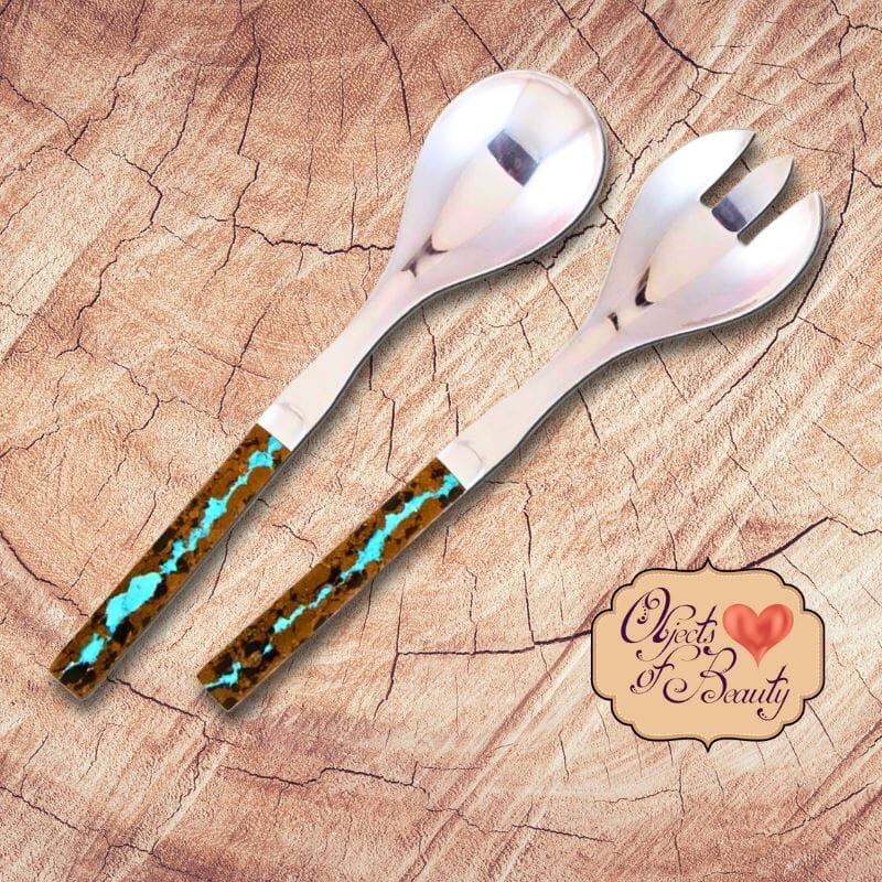 Vein Turquoise Salad Serving Set | Yellowstone Spirit Southwestern Collection Turquoise Salad Serving Set Santa Fe Stoneworks 