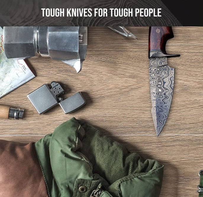 Walnut Damascus Bushcraft Knife | Yellowstone Spirit Southwestern Collection | BigCat Knives | Ready to hunt!