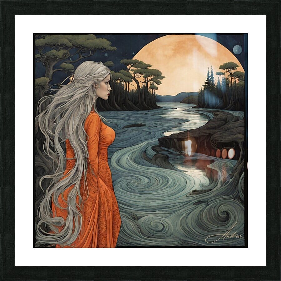 Whirling River Night | Andrea Record Fine Art | Yellowstone Spirit Southwestern Collection Painting Print Andrea Record Fine Art Framed Print 8x8inches (21x21cm) 