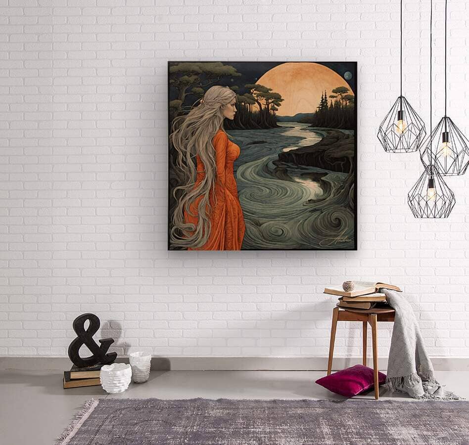 Whirling River Night | Andrea Record Fine Art | Yellowstone Spirit Southwestern Collection Painting Print Andrea Record Fine Art Wood Print 8x8inches (21x21cm) 