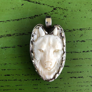 Wolf Pendant Necklace | Carved Bone | Yellowstone Collection Wolf Necklace Objects of Beauty 