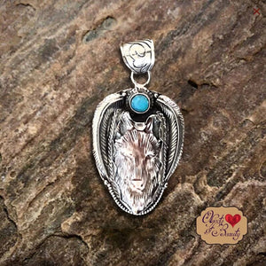 Wolf w Turquoise Stone Small | Yellowstone Spirit Southwestern and Spirit Animal Collection Necklaces Objects of Beauty Southwest 