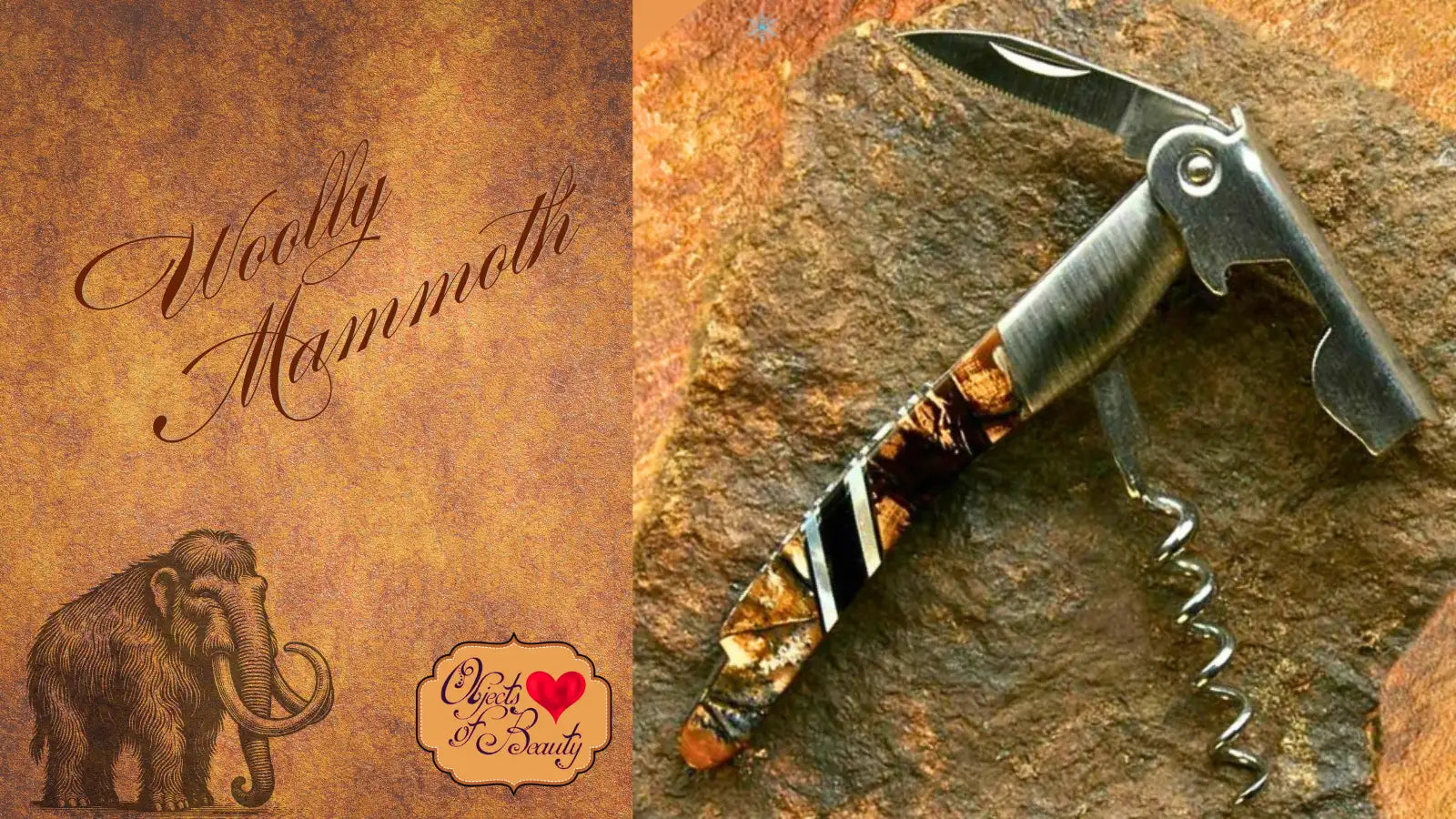 Woolly mammoth corkscrew with camouflage handle and stainless steel head.