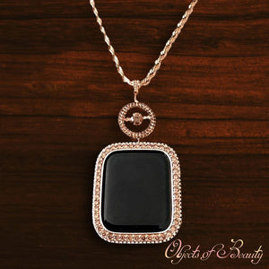 Yasmine Rose Gold Coffee CZ Apple Watch Convertible Crystal Pendant Necklace Wrist Bezel Apparel & Accessories EMJ 
