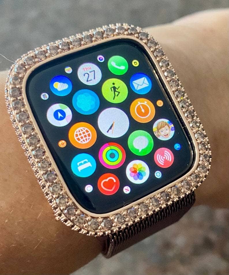 Yasmine Rose Gold Coffee CZ Apple Watch Convertible Crystal Pendant Necklace Wrist Bezel Apparel & Accessories EMJ 
