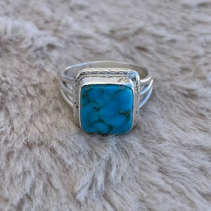 Yellowstone Turquoise Ring with Simple Twisted Bezel | Yellowstone Spirit Southwestern Collection Turquoise Ring Objects of Beauty Southwest 
