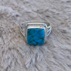 Yellowstone Turquoise Ring with Simple Twisted Bezel | Yellowstone Spirit Southwestern Collection Turquoise Ring Objects of Beauty Southwest 