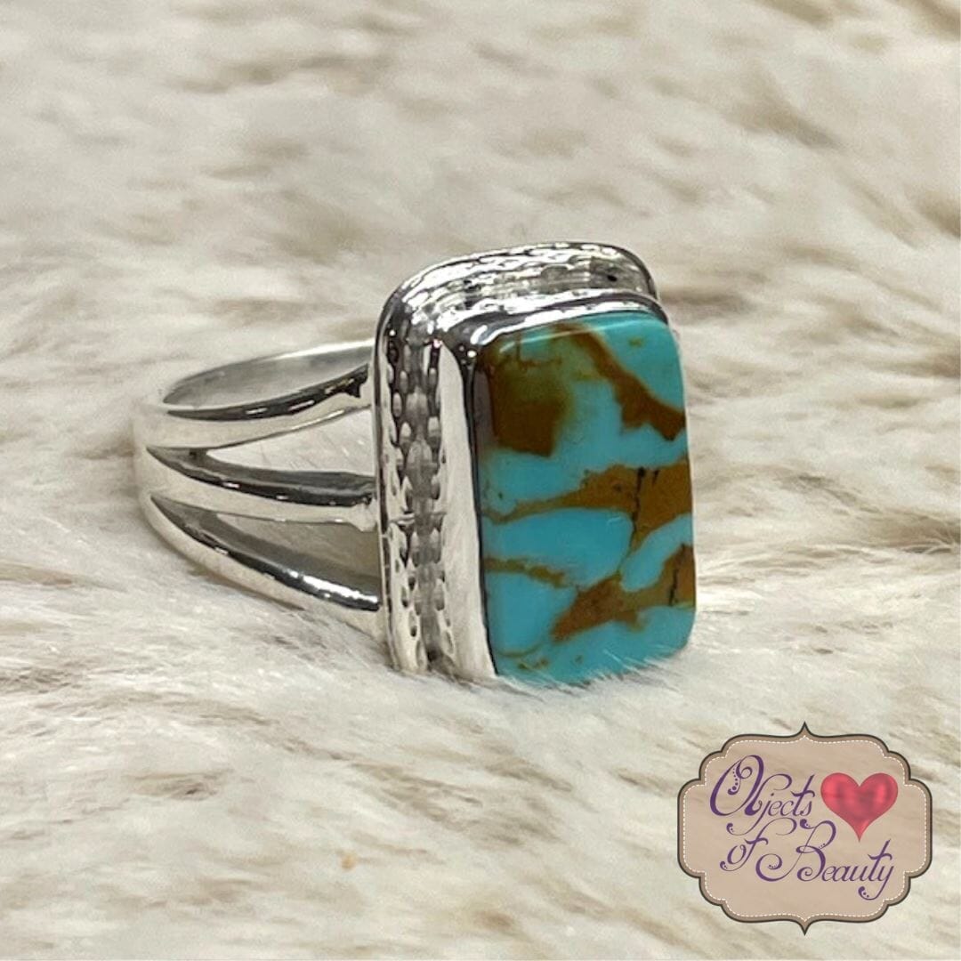 Yellowstone Turquoise Ring with Simple Twisted Bezel | Yellowstone Spirit Southwestern Collection Turquoise Ring Objects of Beauty Southwest 