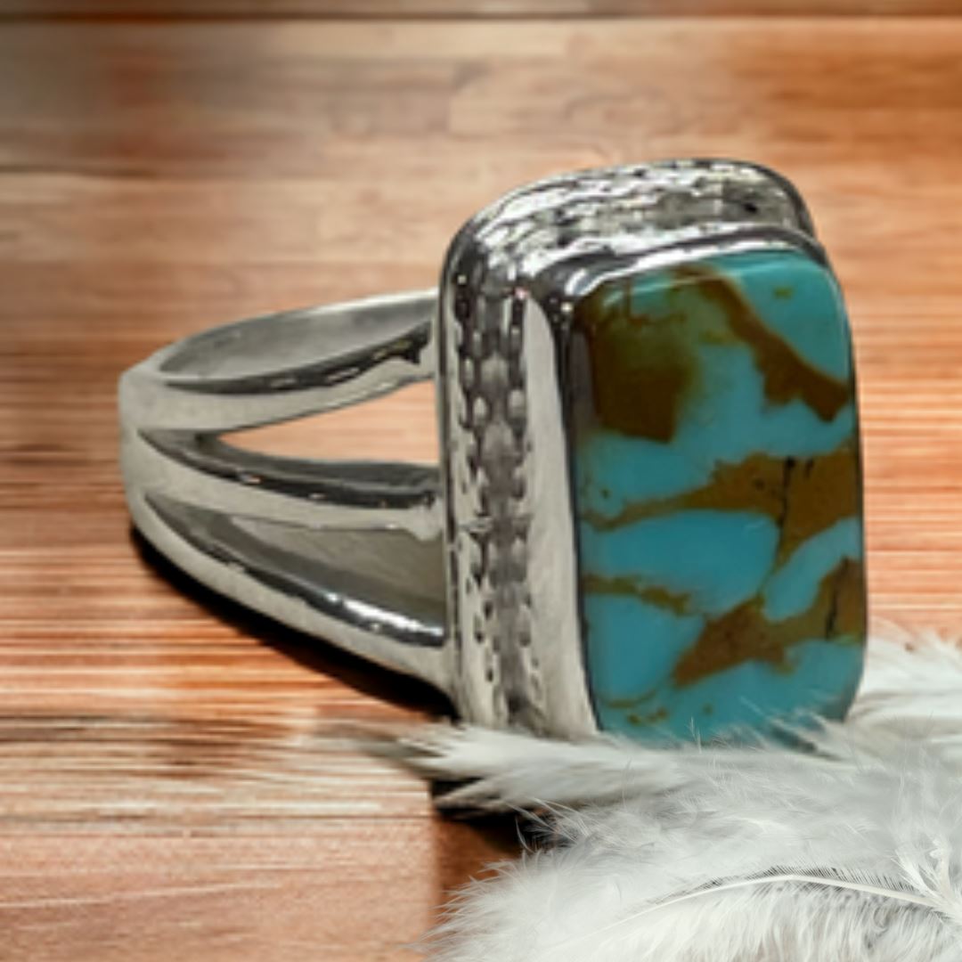 Yellowstone Turquoise Ring with Simple Twisted Bezel | Yellowstone Spirit Southwestern Collection Turquoise Ring Objects of Beauty Southwest 