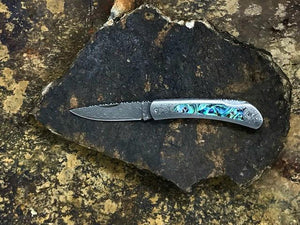 Abalone Inlaid Pocket 3" w/ Damascus Body ~ Santa Fe Stoneworks Knife Santa Fe Stoneworks 