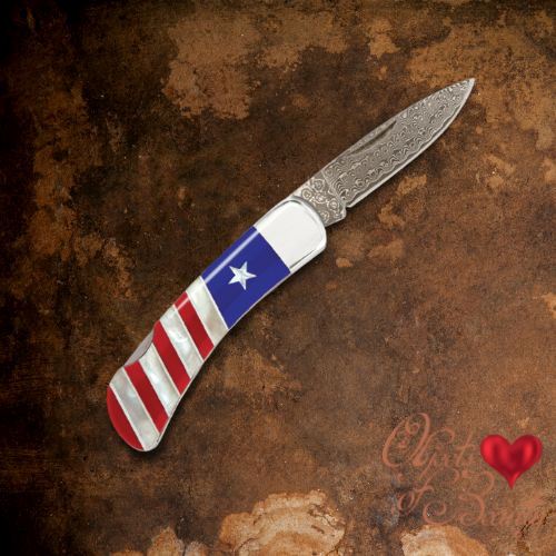 American Flag Patriotic 3" w Damascus Blade | Yellowstone Spirit Southwestern Collection Pocket Folders Santa Fe Stoneworks 