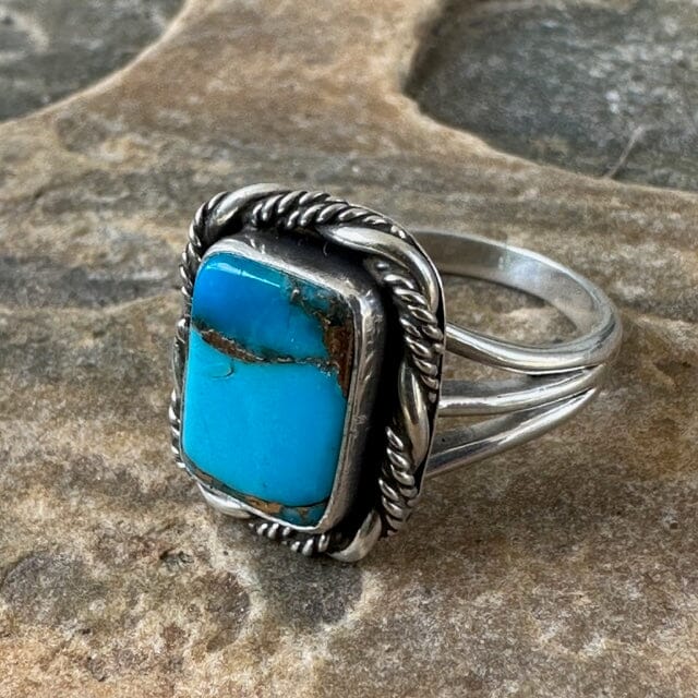 Sterling Silver & 14K Turquoise Ben S Southwest Ring Size 7