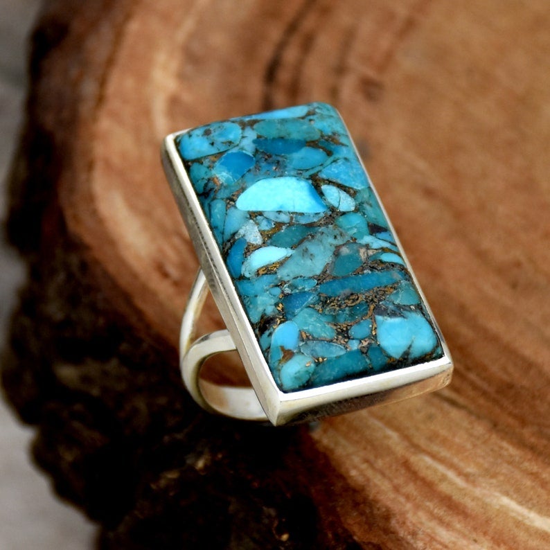 Beth Dutton Blue Turquoise Copper Rectangular Bar Ring | Yellowstone Ring Rings Objects of Beauty Southwest 