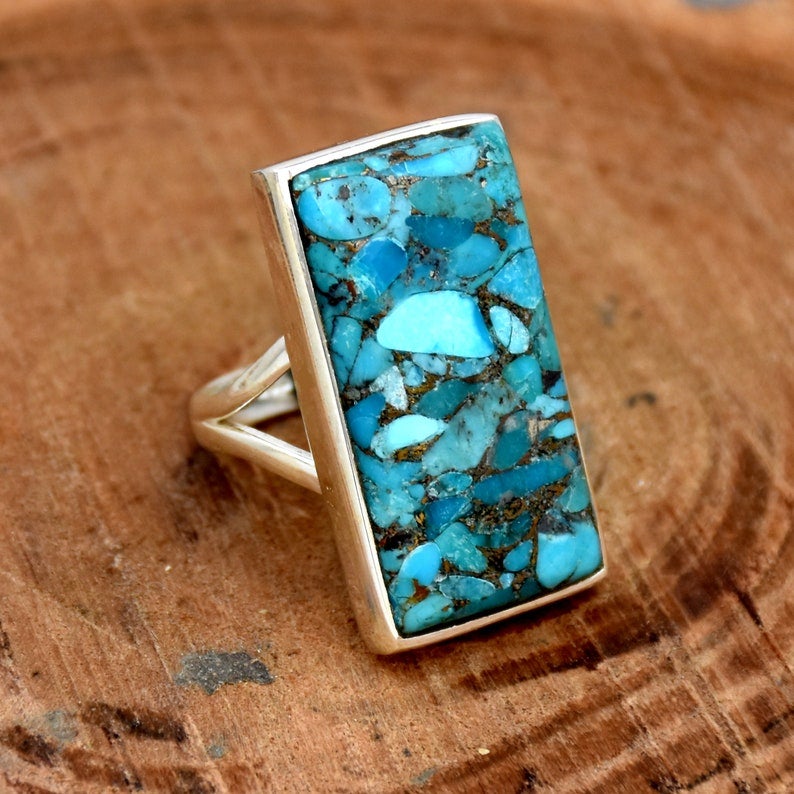 Beth Dutton Blue Turquoise Copper Rectangular Bar Ring | Yellowstone Ring Rings Objects of Beauty Southwest 