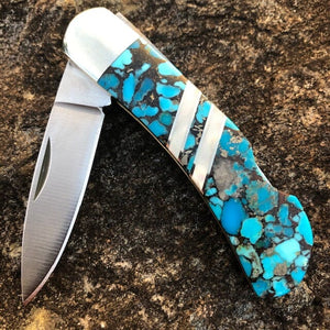 Blue Bonita Nugget Turquoise 3" Plain Blade Knife | Santa Fe Stoneworks  | Objects Of Beauty