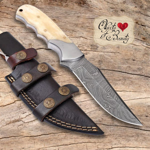 Bone Damascus Survival Knife 9" Blade & Sheath | Yellowstone Spirit Southwestern Collection Collectible Knives Objects of Beauty 
