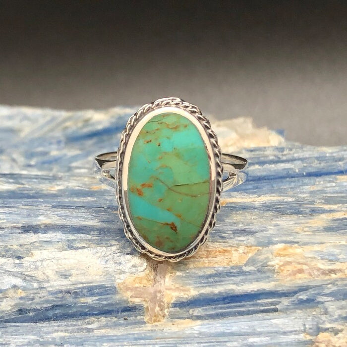Braided Silver Oval Turquoise Ring | Yellowstone Spirit Southwestern Collection |  Rings ObjectsOfBeauty Southwest 