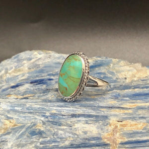 Braided Silver Oval Turquoise Ring | Yellowstone Spirit Southwestern Collection | ObjectsOfBeauty Green Turquoise Ring