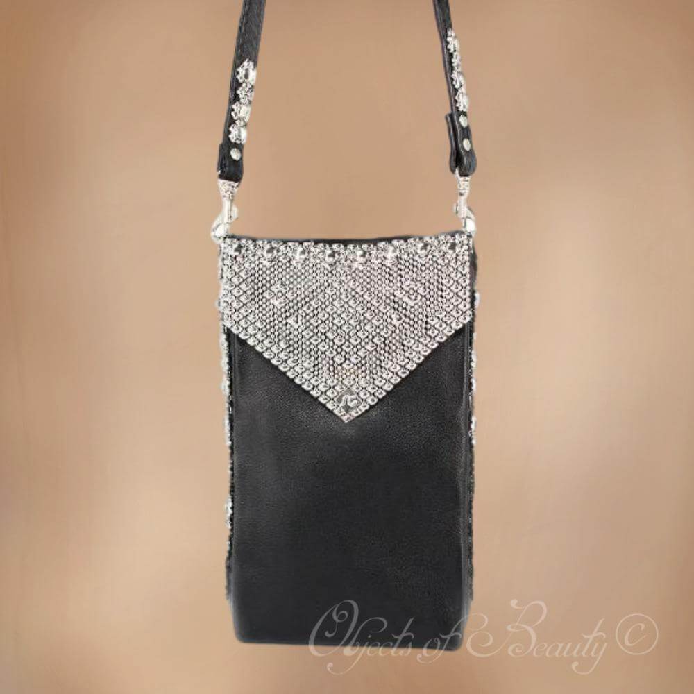 Brienne Liquid Metal Leather Cell Phone Bag | SG Liquid Silver Mesh Purses and Bags Sergio Gutierrez Liquid Metal Jewelry 