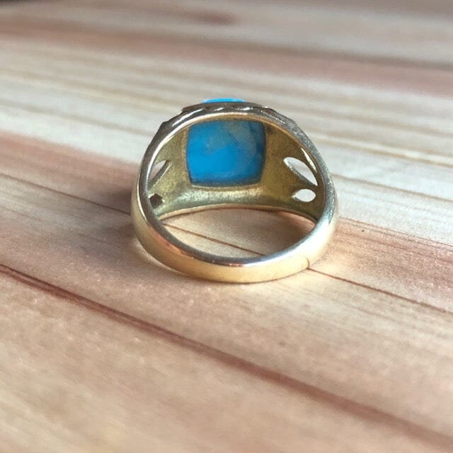 Bright Blue Turquoise Gold Ring ~ One of a Kind Size 7 Objects of Beauty 
