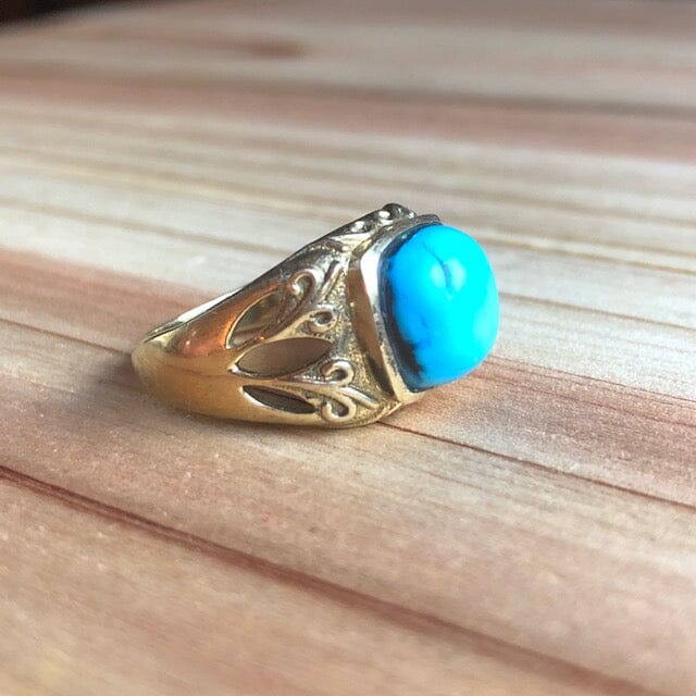 Bright Blue Turquoise Gold Ring ~ One of a Kind Size 7 Objects of Beauty 