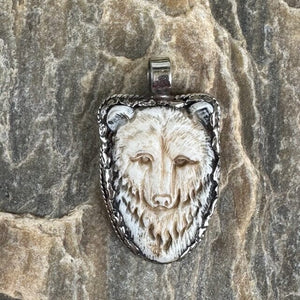 Brown Bear Carved Bone Pendant Small | Yellowstone Spirit Southwestern Collection Bear Necklace Objects of Beauty Southwest 