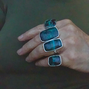 Chrysocolla Beth Dutton Square & Rectangular Adjustable Rings collection modeled | Southwestern Yellowstone