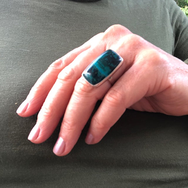 C5 Chrysocolla Beth Dutton Square & Rectangular Adjustable Rings | Southwestern Yellowstone Rings Objects of Beauty Southwest